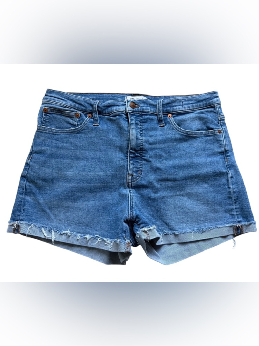 Madewell High Rise Denim Shorts Womens 32 Blue Cuffed Stretch Fit Summer Casual